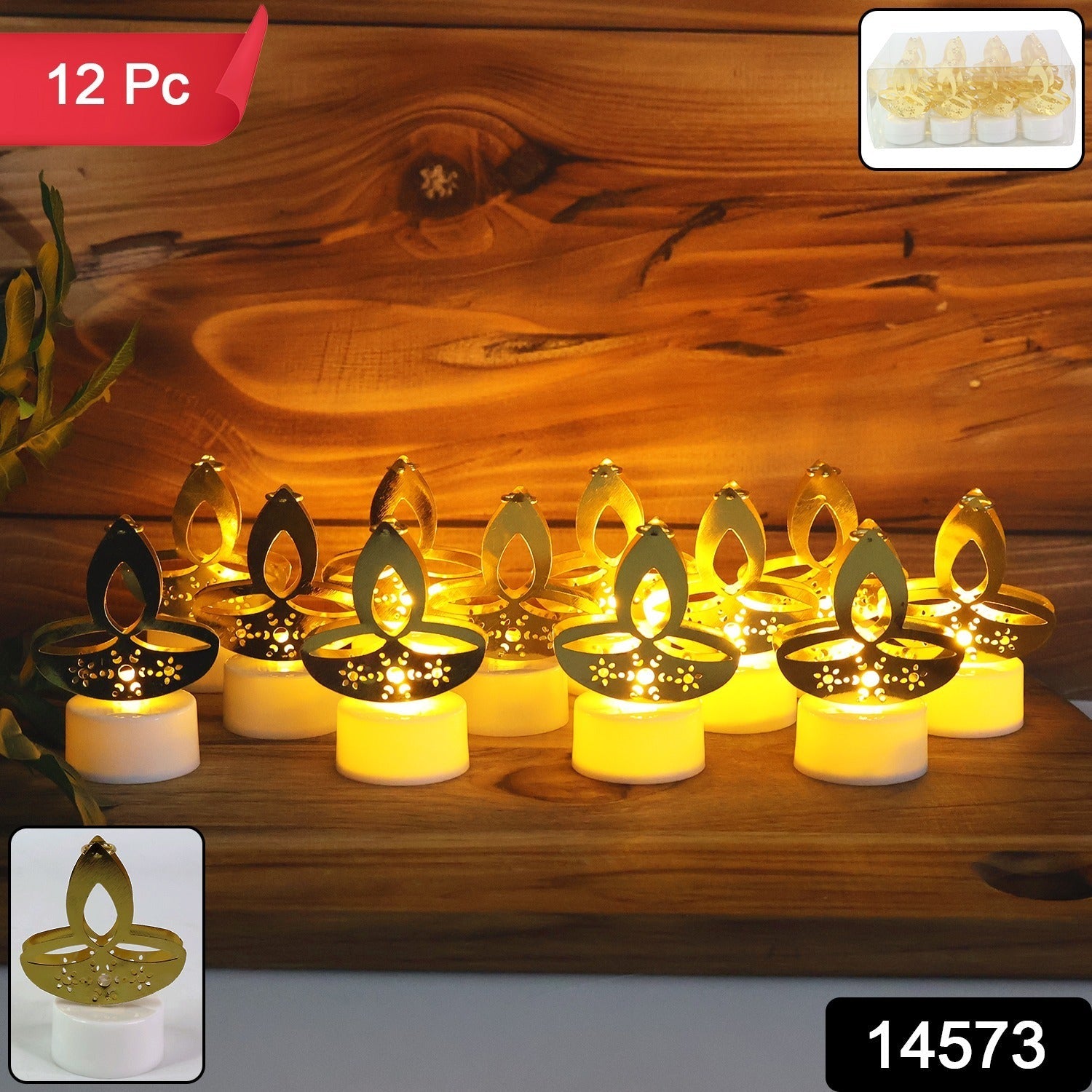 Golden Diya Shaped LED Tealight Candles (12 Pc) Golden Diya Shaped LED Tealight Candles (12 Pc)